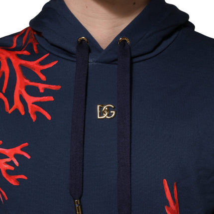 Dolce & Gabbana Blue Cotton Coral Logo Hooded Sweatshirt Sweater