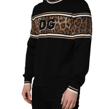 Dolce & Gabbana Black Leopard Wool Crew Neck Men Pullover Sweater
