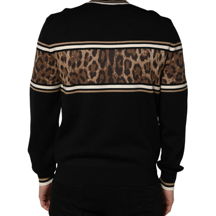 Dolce & Gabbana Black Leopard Wool Crew Neck Men Pullover Sweater