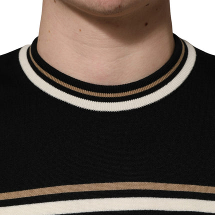 Dolce & Gabbana Black Leopard Wool Crew Neck Men Pullover Sweater
