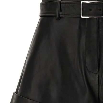 Sportmax Black Lamb Leather Bermuda Shorts