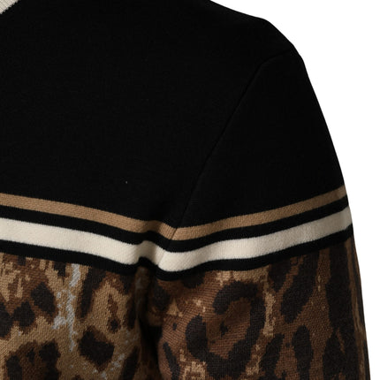 Dolce & Gabbana Black Leopard Wool Crew Neck Men Pullover Sweater