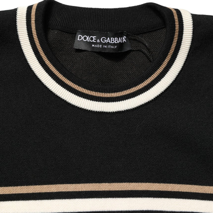 Dolce & Gabbana Black Leopard Wool Crew Neck Men Pullover Sweater