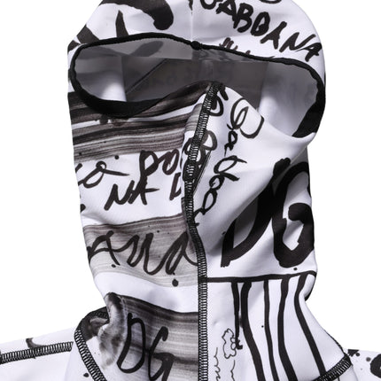 Dolce & Gabbana White Jersey Graffiti Print Balaclava Hood Sweater