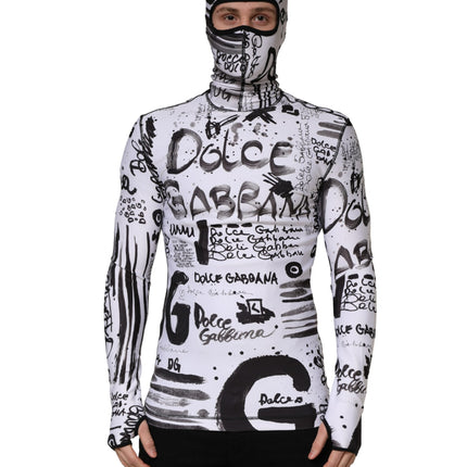 Dolce & Gabbana White Jersey Graffiti Print Balaclava Hood Sweater