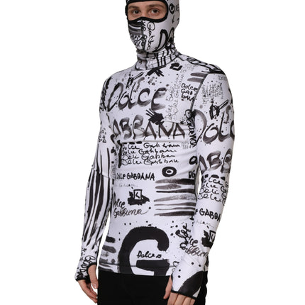 Dolce & Gabbana White Jersey Graffiti Print Balaclava Hood Sweater