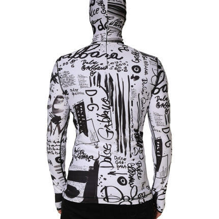 Dolce & Gabbana White Jersey Graffiti Print Balaclava Hood Sweater