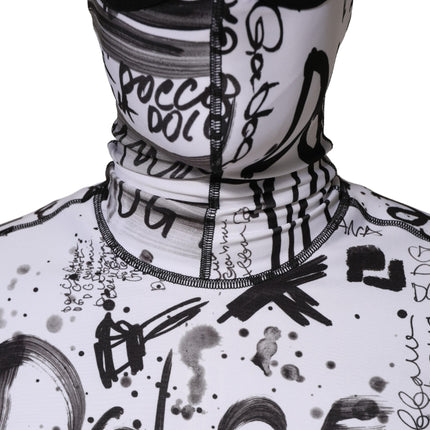 Dolce & Gabbana White Jersey Graffiti Print Balaclava Hood Sweater