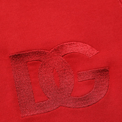 Dolce & Gabbana Red Embroidered Logo Hooded Full Zip Sweater