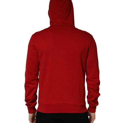 Dolce & Gabbana Red Embroidered Logo Hooded Full Zip Sweater