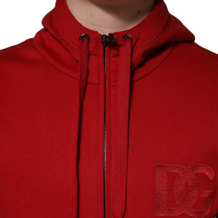 Dolce & Gabbana Red Embroidered Logo Hooded Full Zip Sweater