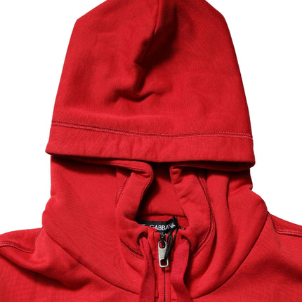 Dolce & Gabbana Red Embroidered Logo Hooded Full Zip Sweater