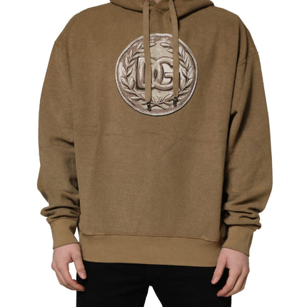 Dolce & Gabbana Brown Cotton Logo Coin Hooded Pullover Sweater