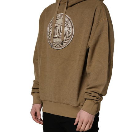 Dolce & Gabbana Brown Cotton Logo Coin Hooded Pullover Sweater