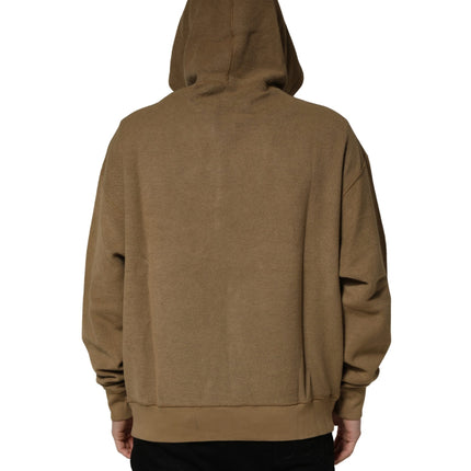Dolce & Gabbana Brown Cotton Logo Coin Hooded Pullover Sweater