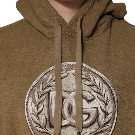Dolce & Gabbana Brown Cotton Logo Coin Hooded Pullover Sweater