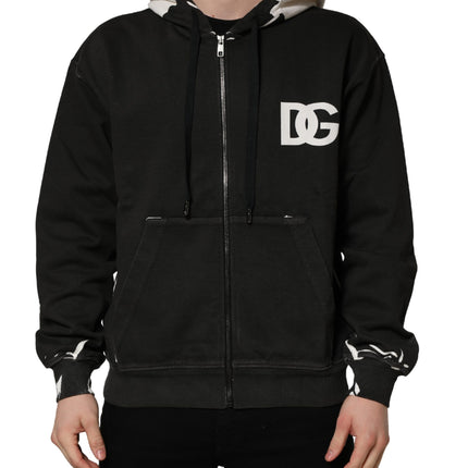 Dolce & Gabbana Black Cotton Logo Hooded Full Zip Sweater