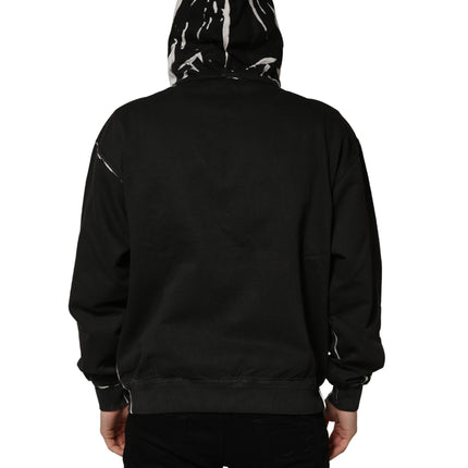 Dolce & Gabbana Black Cotton Logo Hooded Full Zip Sweater