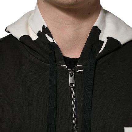 Dolce & Gabbana Black Cotton Logo Hooded Full Zip Sweater
