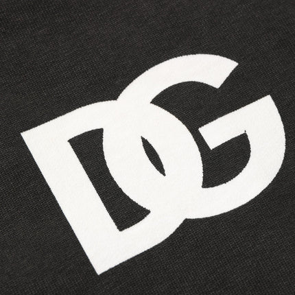Dolce & Gabbana Black Cotton Logo Hooded Full Zip Sweater