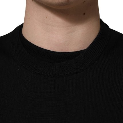Dolce & Gabbana Black Graphic Logo Crew Neck Wool Pullover Sweater