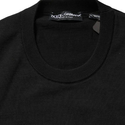 Dolce & Gabbana Black Graphic Logo Crew Neck Wool Pullover Sweater