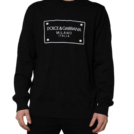 Dolce & Gabbana Black Graphic Logo Crew Neck Wool Pullover Sweater