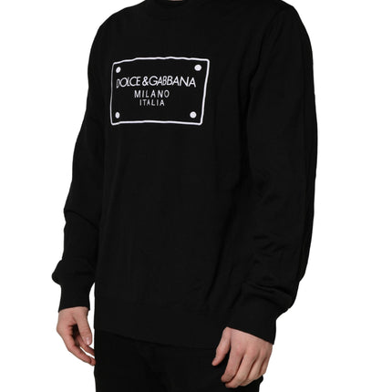 Dolce & Gabbana Black Graphic Logo Crew Neck Wool Pullover Sweater