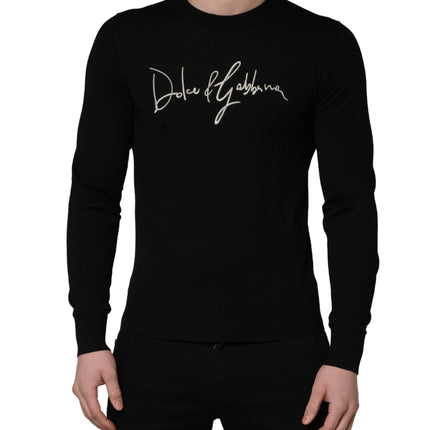 Dolce & Gabbana Black embroidered Logo Crew Neck Pullover Sweater
