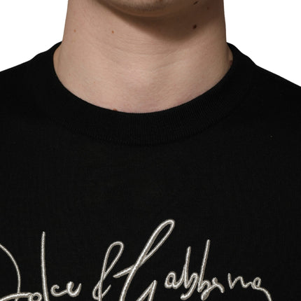 Dolce & Gabbana Black embroidered Logo Crew Neck Pullover Sweater