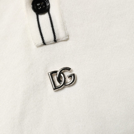 Dolce & Gabbana White Cotton Blend Men Polo Pullover Sweater