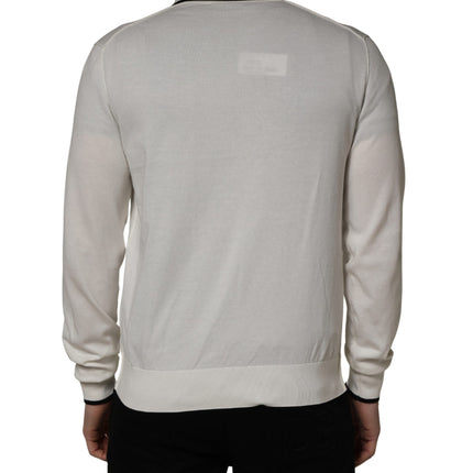 Dolce & Gabbana White Cotton Blend Men Polo Pullover Sweater