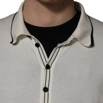 Dolce & Gabbana White Cotton Blend Men Polo Pullover Sweater
