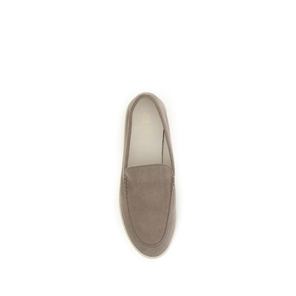 Brunello Cucinelli Gray Calf Leather Bos Taurus Slip-On Loafers