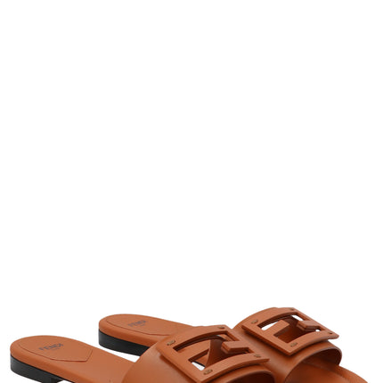 Fendi Brown Lamb Leather Slides