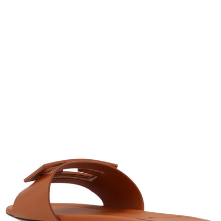 Fendi Brown Lamb Leather Slides