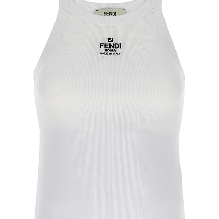 Fendi White Cotton Sleeveles T-Shirt