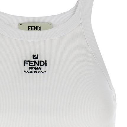 Fendi White Cotton Sleeveles T-Shirt