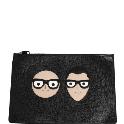 Dolce & Gabbana Black #DGFamily Embellished Leather Clutch Borse Bag