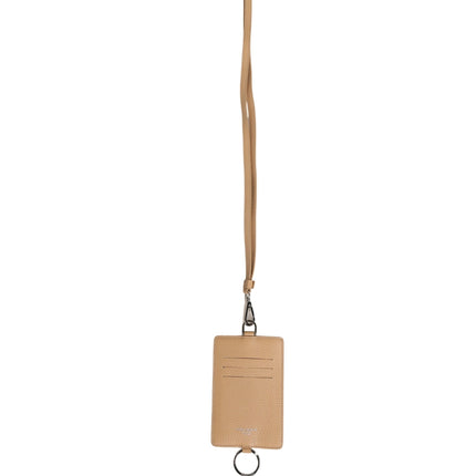 Dolce & Gabbana Beige Leather Logo Embossed Lanyard Card Holder Wallet