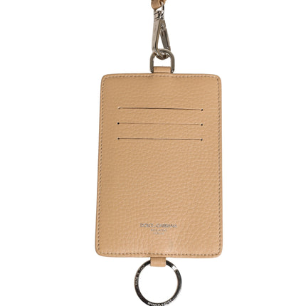 Dolce & Gabbana Beige Leather Logo Embossed Lanyard Card Holder Wallet