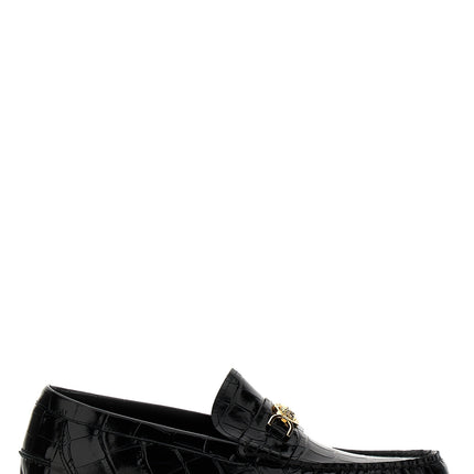 Versace Black Velvet Leather Slip-On Loafers