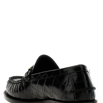 Versace Black Velvet Leather Slip-On Loafers
