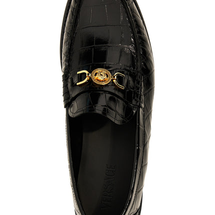 Versace Black Velvet Leather Slip-On Loafers