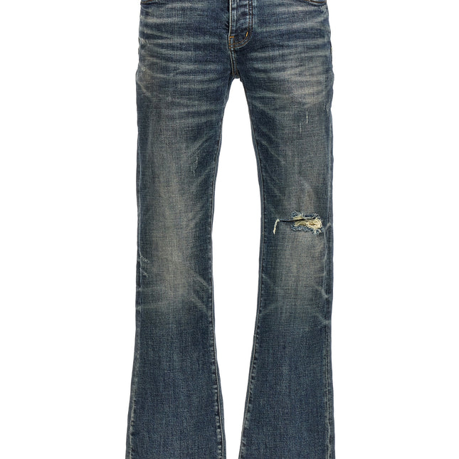 PURPLE Blue Cotton Flared Jeans