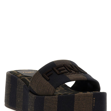 Fendi Brown Cotton Slides