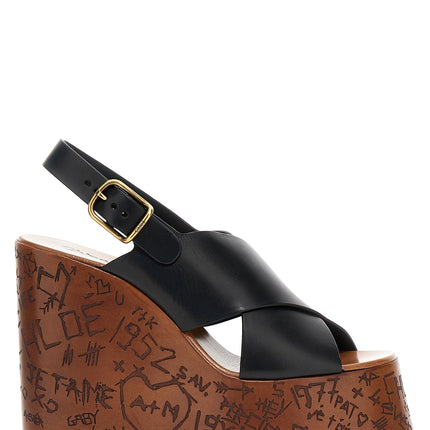 Chloé Black Calfskin Wedge Sandals