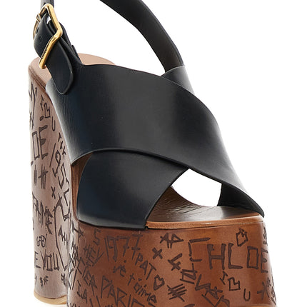 Chloé Black Calfskin Wedge Sandals