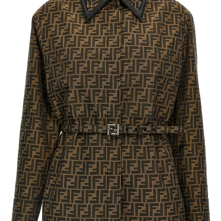 Fendi Brown Polyester Leather Jacket