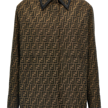 Fendi Brown Polyester Leather Jacket